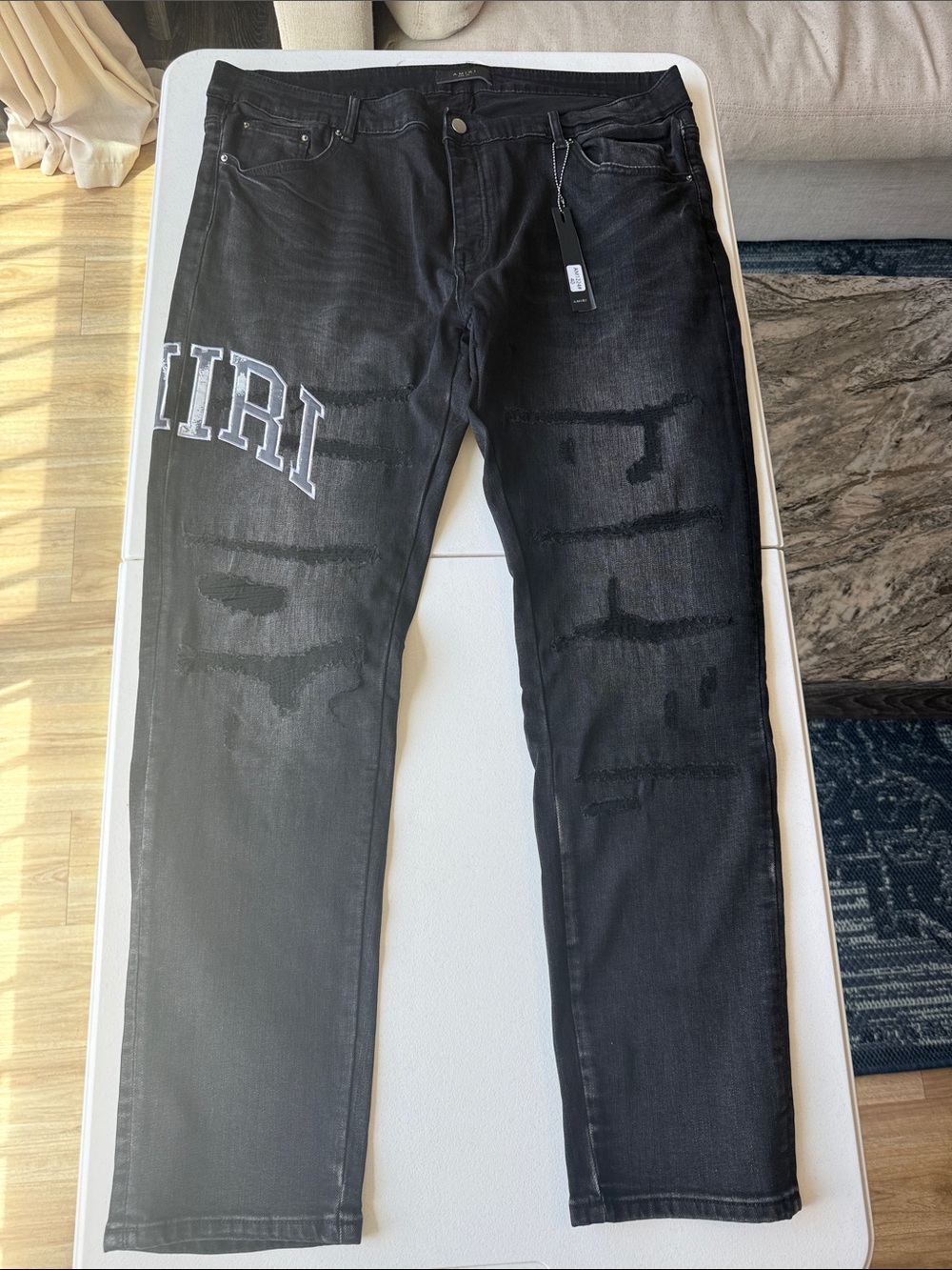 AMIRI Black Straight-Leg Jeans with White Patch Lettering